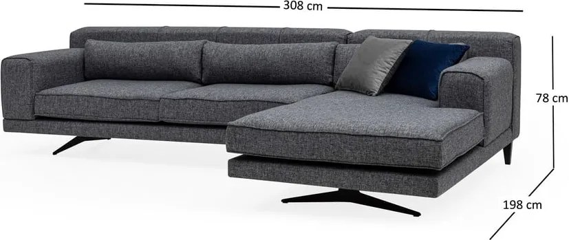 Тъмно сив ъглов диван , десен ъгъл Jivago - Artie