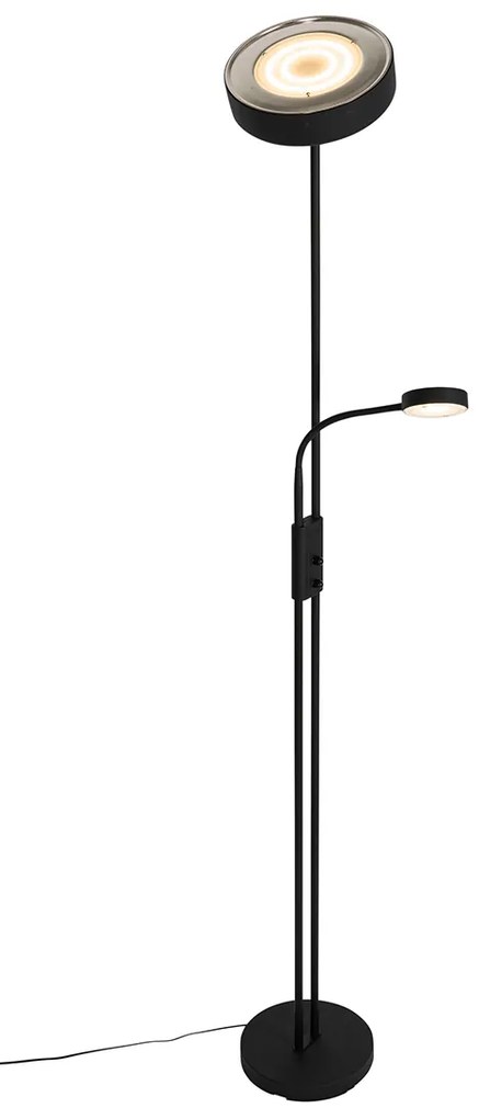 Подова лампа черна с LED и димер с лампа за четене - Kelso
