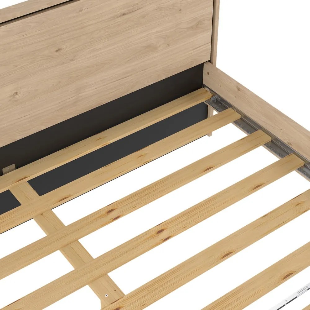 Двойно легло от дъбов декор с включена подматрачна рамка в естествен цвят 180x200 cm Ry – Tvilum