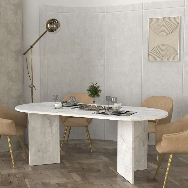 Меламиново трапезарно маса Cortado в цвят бял мрамор 200x90x74см.