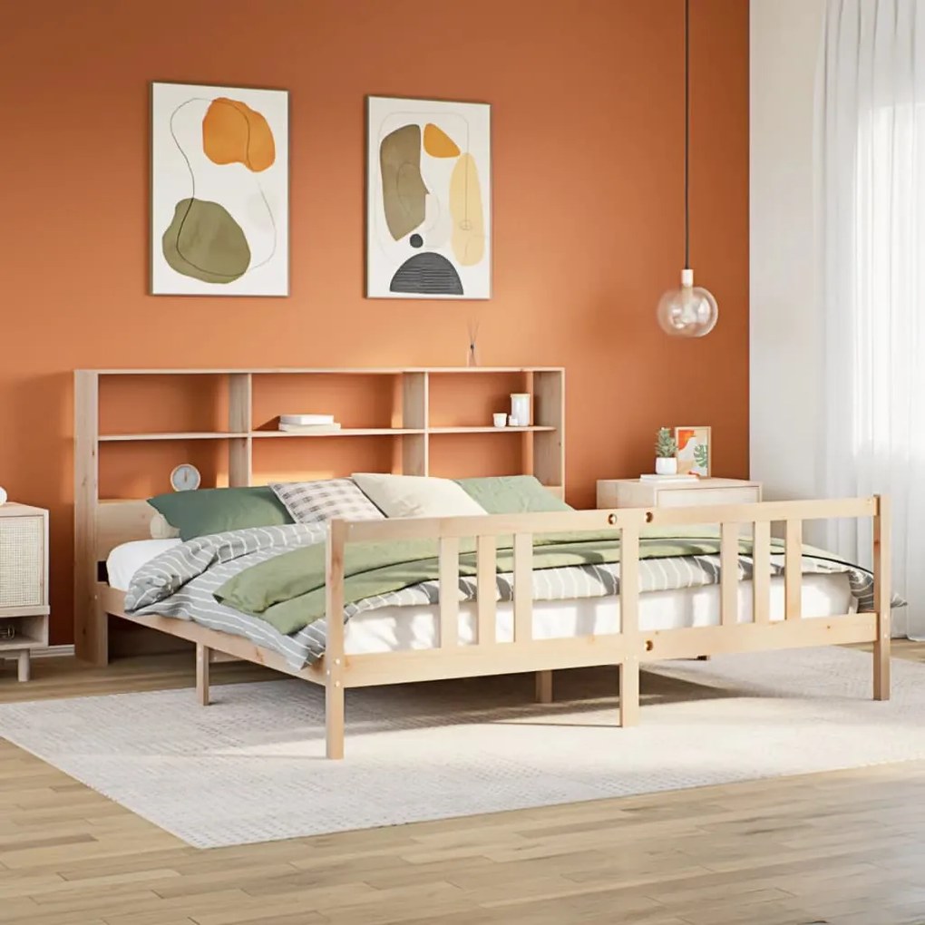 3322321 vidaXL Легло с етажерка за книги, без матрак, 180x200 см, бор масив