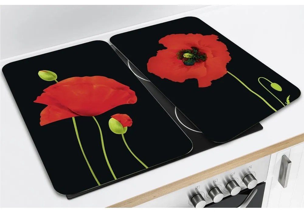 Капаци за печка в комплект от 2 броя от закалено стъкло 52x30 cm Poppy - Maximex