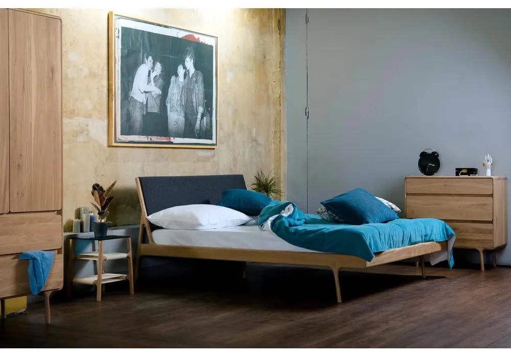Масивно дъбово легло със синя табла , 180 x 200 cm Fawn - Gazzda