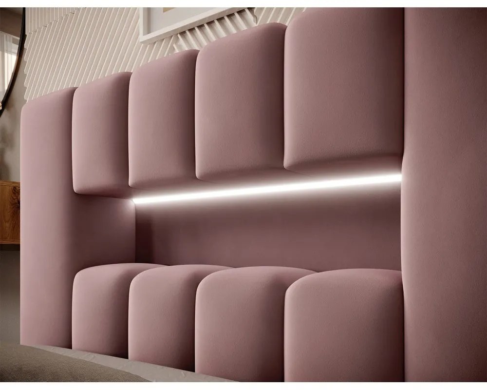 Розово единично тапицирано легло с място за съхранение и включена подматрачна рамка 90x200 cm Lamica – ELTAP