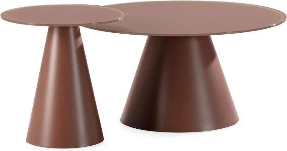 Кафяви кръгли масички за кафе в комплект 2 бр. със стъклен плот ø 80 cm Vida – MOME