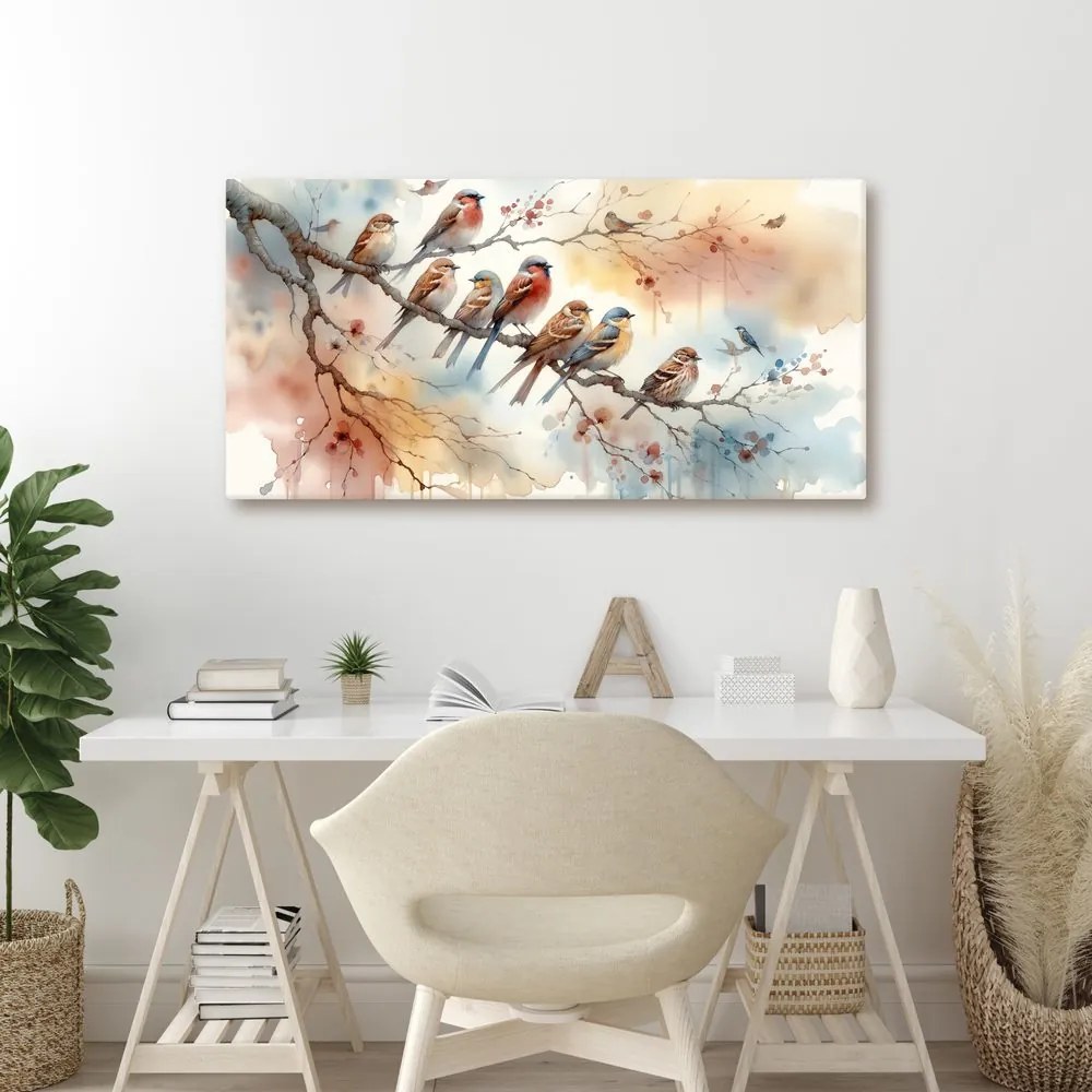 Картина на платно – Цветни птичета на клонче