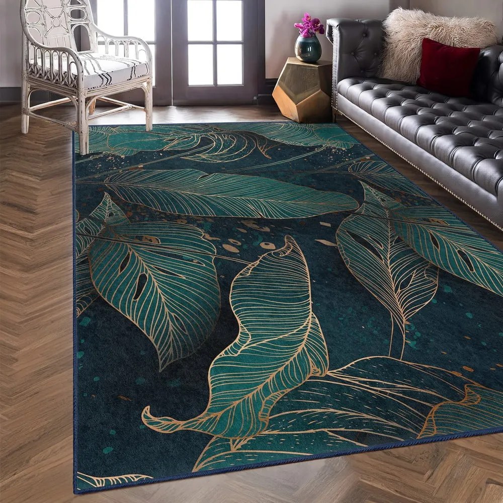 Килим подходящ за пране в петролен цвят 120x180 cm Midnight Jungle – Mila Home