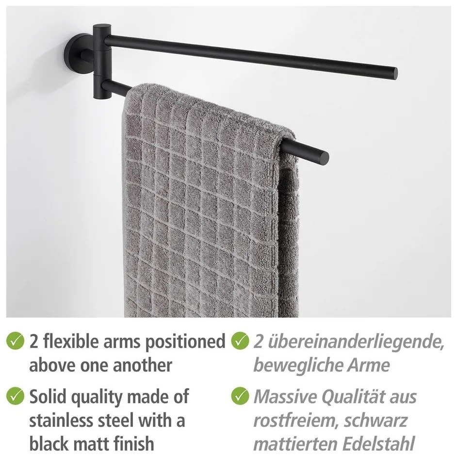 Матово-черна самозалепваща се поставка за кърпи от неръждаема стомана Bosio – Wenko