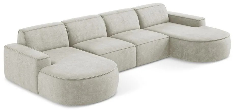 Кремав шенилов ъглов диван (U форма) Omao – Makamii