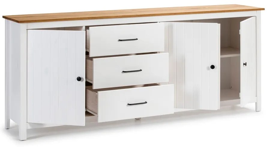 Бял нисък скрин от масивен бор 190x80 cm Miranda – Marckeric