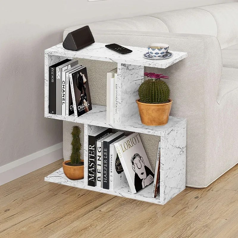 Странична масичка Homemania от меламин в бял мраморен цвят 60x20x60см.