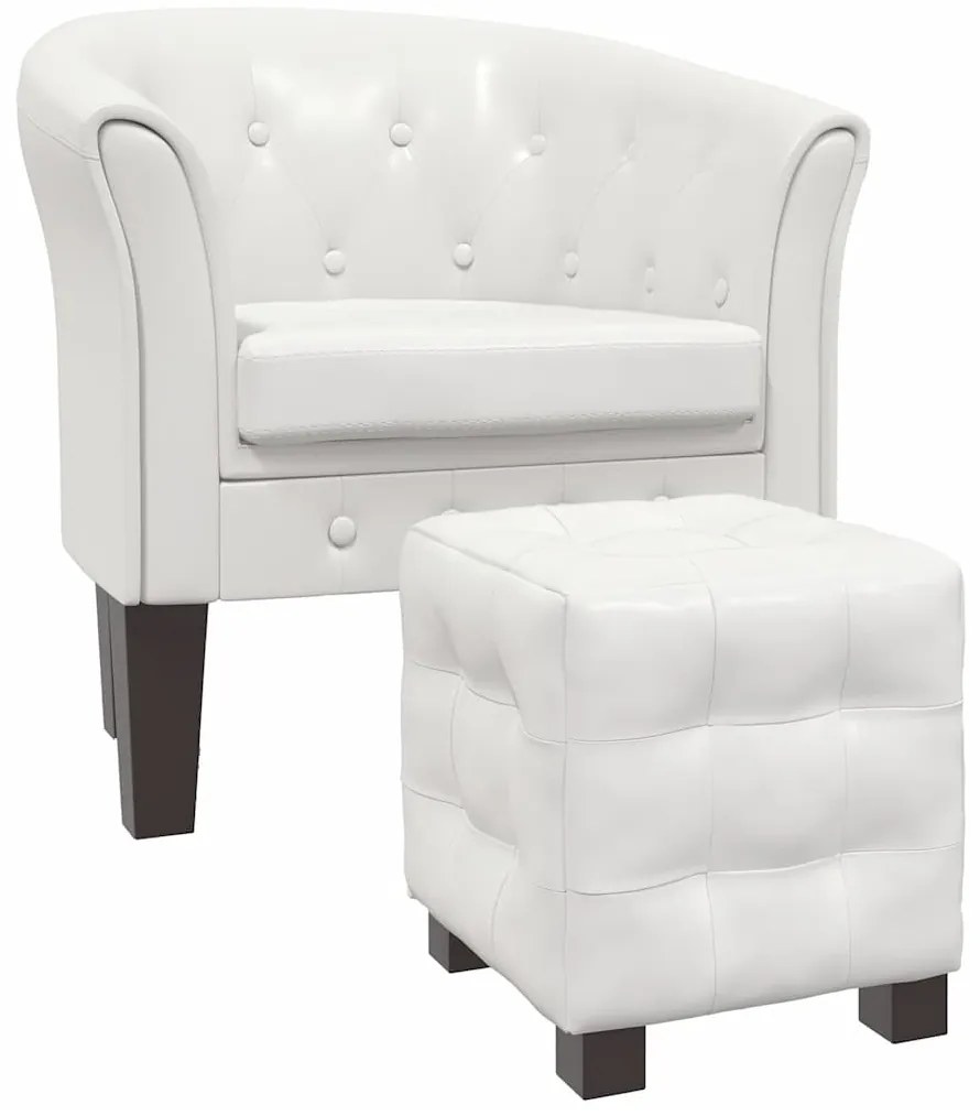 60711 vidaXL Фотьойл с табуретка за крака, бял, изкуствена кожа