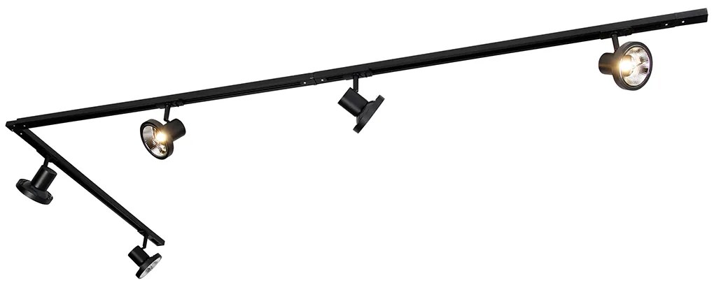 Модерна релсова система за осветление с 5 черни прожектора 1-фазов 300 см - Iconic Jeany