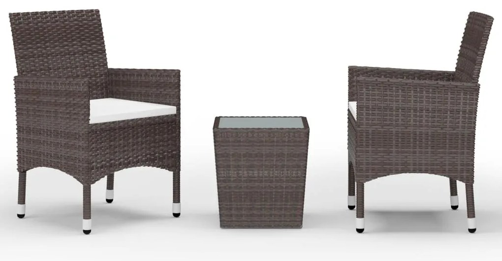 3058361 vidaXL Бистро комплект, 3 части, полиратан и закалено стъкло, кафяв