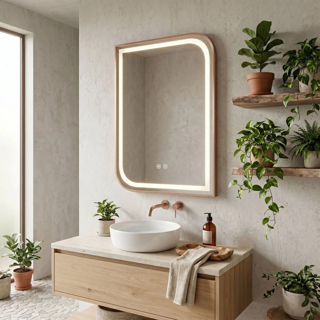 Огледало LED ZONE 70x50 BRUSH  ROSE GOLD