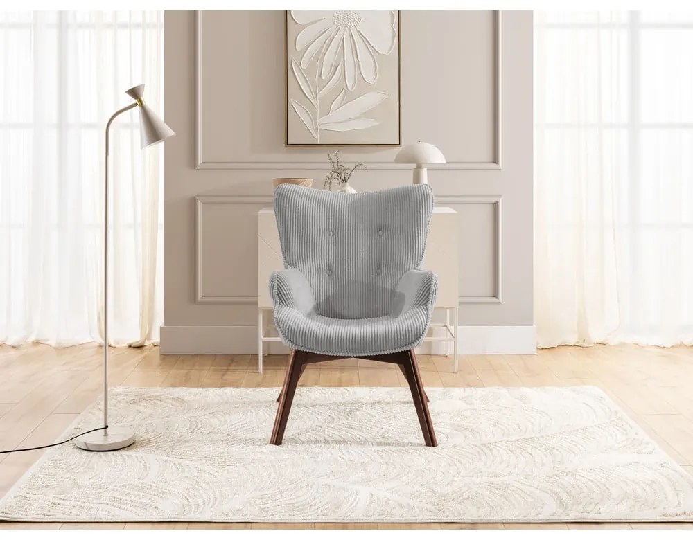 Сив фотьойл с табуретка от рипсено кадифе Niko – Ropez