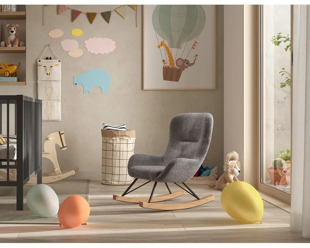 Сив люлеещ се детски стол от плат букле ROCKY – Vipack