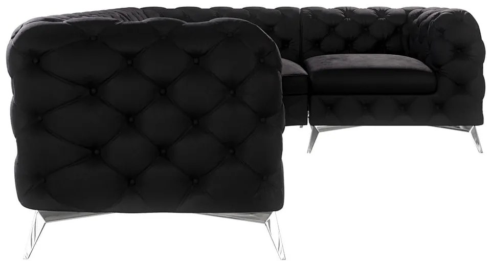 Черен кадифен ъглов диван (десен ъгъл/L форма) Chelsea – Ropez