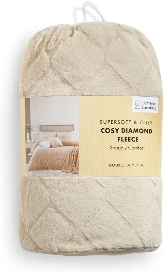 Бежово двойно удължено спално бельо от микроплюш 230x220 cm Cosy Diamond – Catherine Lansfield