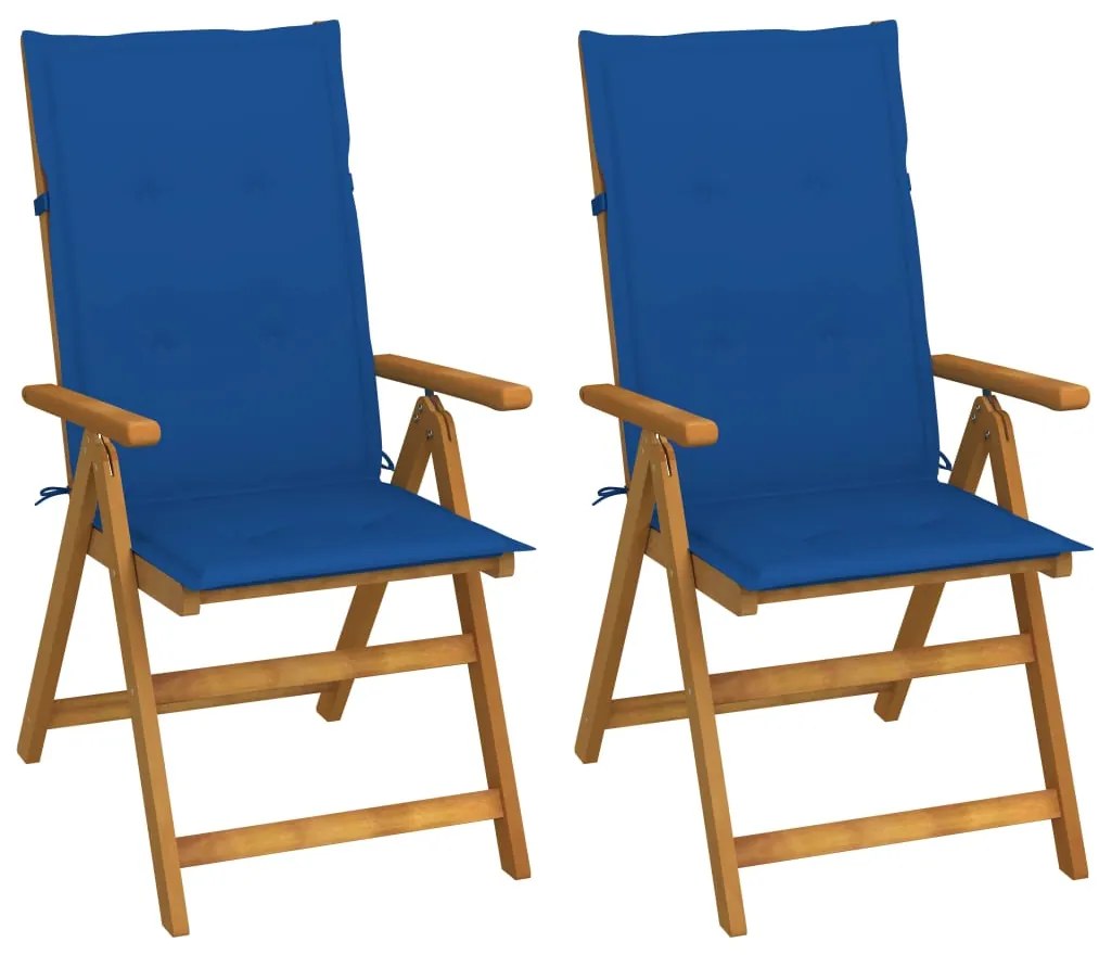 3064069 vidaXL Градински накланящи се столове 2 бр с възглавници акация масив