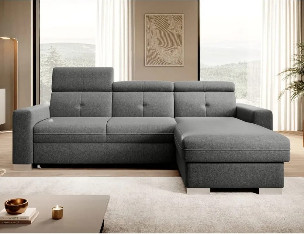 Сив разтегателен ъглов диван с място за съхранение (десен ъгъл) Fresia – ELTAP