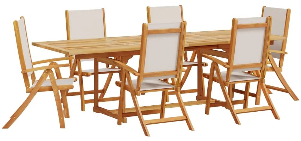 3279292 vidaXL Градински трапезен комплект, 7 части, акация масив и textilene