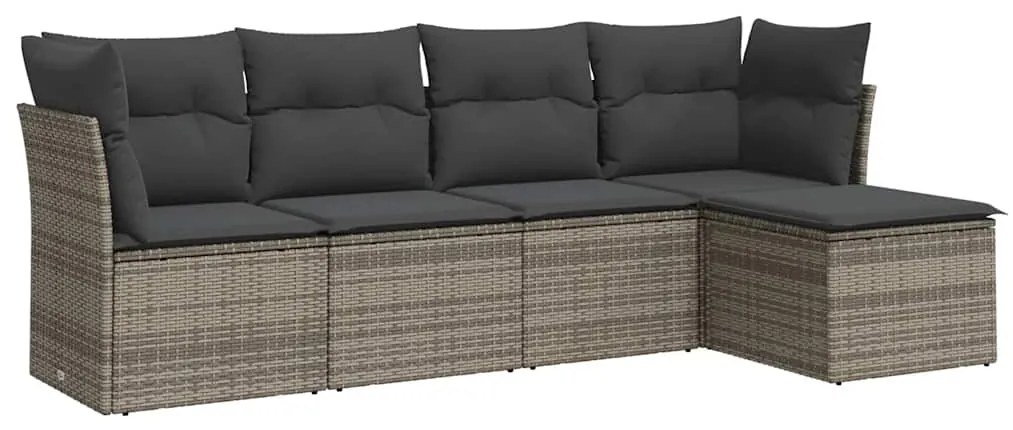 3217560 vidaXL Градински комплект с възглавници, 5 части, сив полиратан