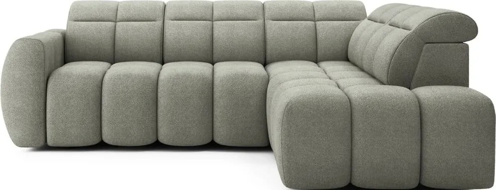 Сиво-зелен разтегателен ъглов диван с място за съхранение от букле (десен ъгъл L форма) Falconn – ELTAP