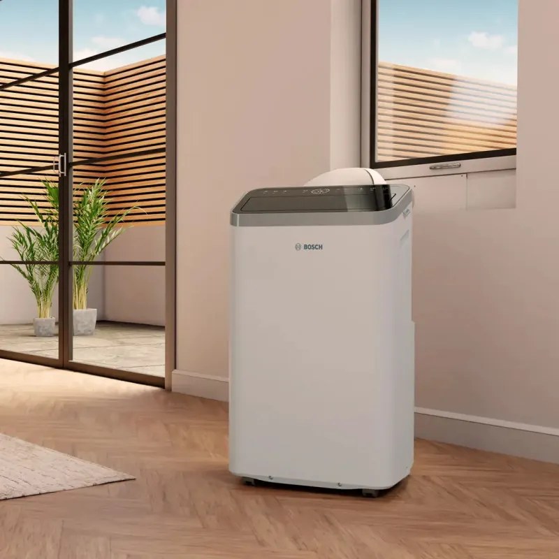Мобилен климатик за охлаждане Bosch Cool 4000, 9000 BTU, 35 м2, А, Auto Swing, Таймер, LCD дисплей, Нощен режим, Бял/черен