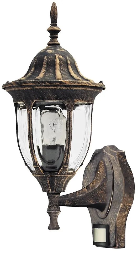 RABALUX Милано 8370, стенен фенер,старо злато със сензор, 1х60W - 8370