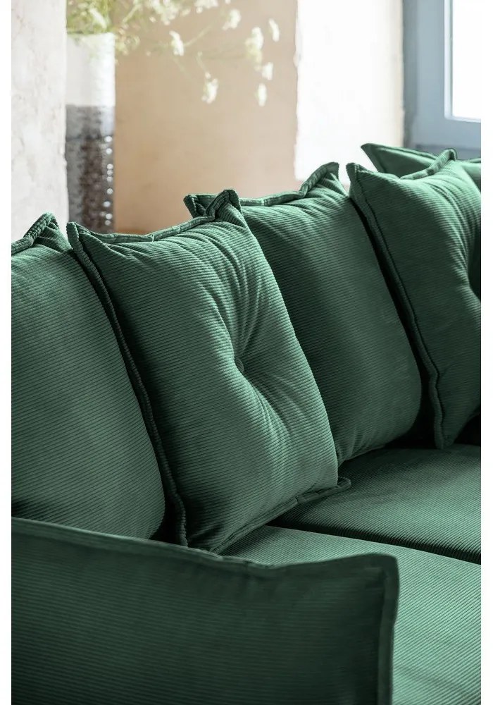 Зелен ъглов диван от велур (десен ъгъл/U-образна форма) Lazy Lukka - Miuform