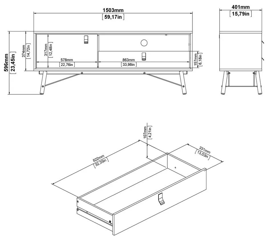 Маса за телевизор от дъбов декор в естествен цвят 150x60x40 cm Ry – Tvilum