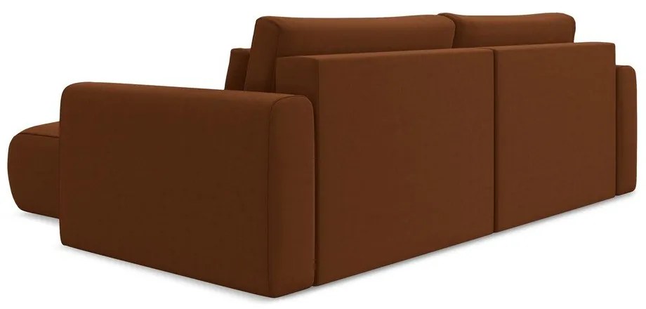 Теракотен кадифен разтегателен ъглов диван с място за съхранение (десен ъгъл) Kapua – Makamii