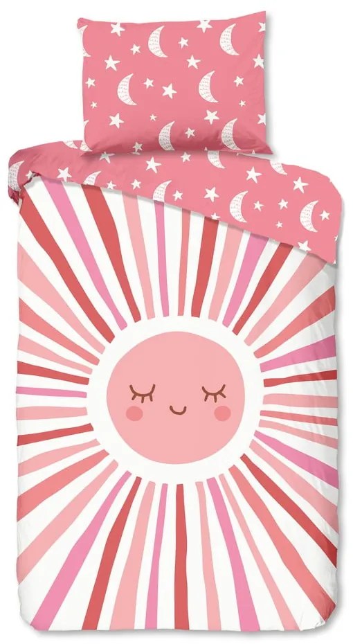 Розово единично памучно детско спално бельо 140x200 cm Sunny – Good Morning