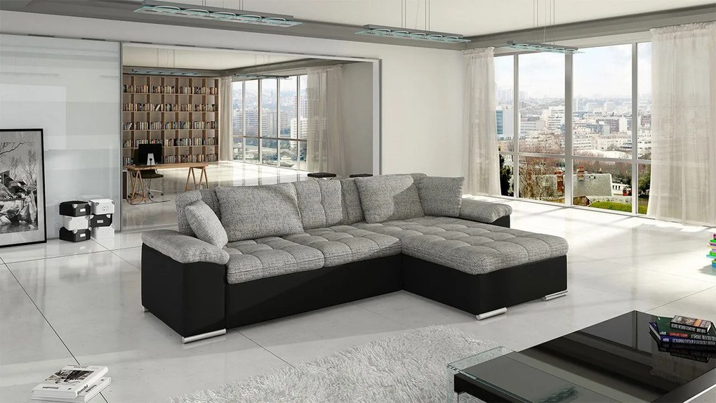 Ъглов диван Diana-Черен - светлосив-десен