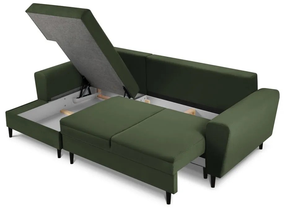 Разтегателен диван от зелен велур , ляв ъгъл Moghan - Micadoni Home