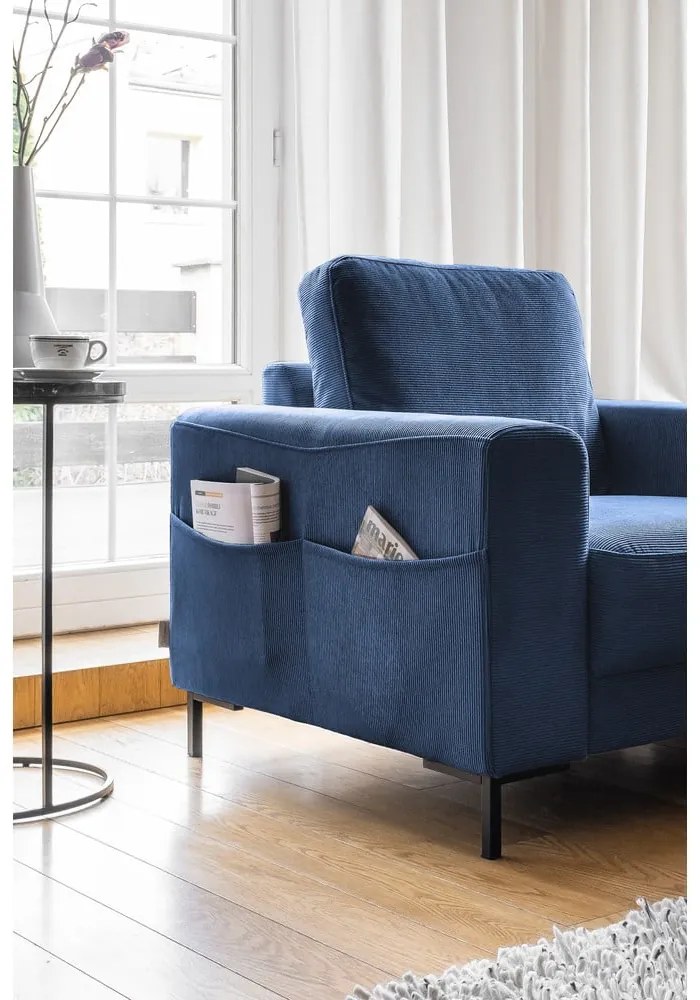 Тъмносиньо кресло от рипсено кадифе Lofty Lilly – Miuform