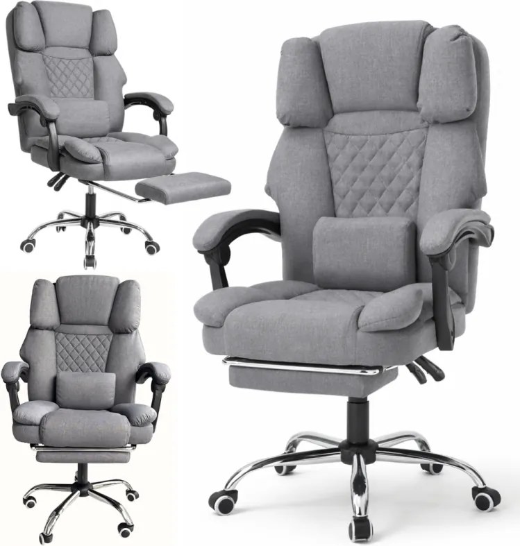 Ергономичен офис стол с подложка за крака и масаж - сив плат