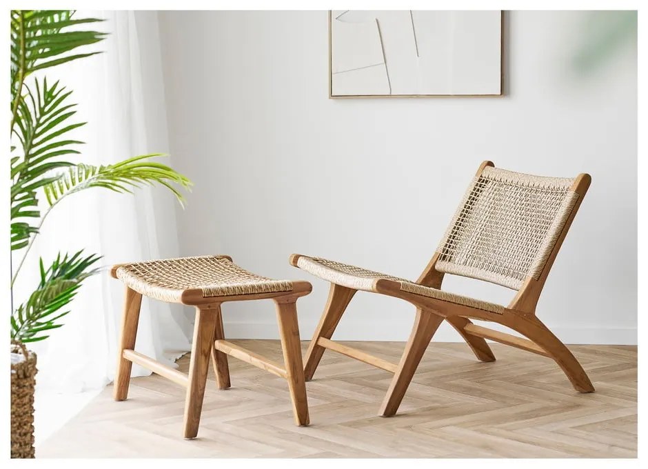 Фотьойл с табуретка тъкан в естествен цвят Derby – House Nordic