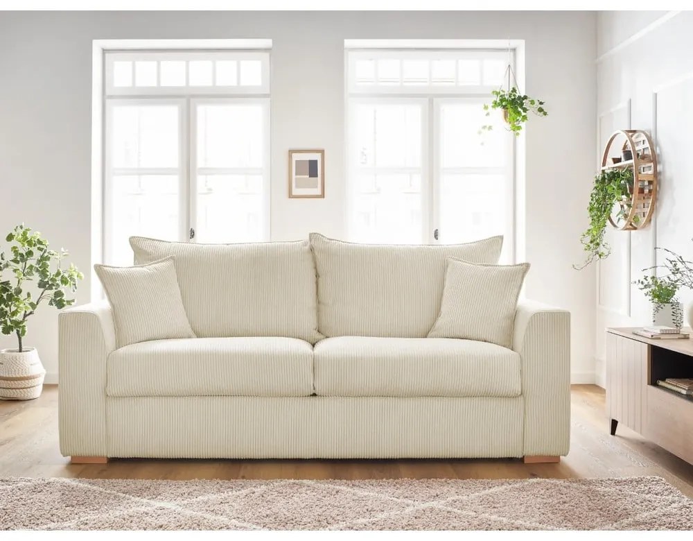 Кремав разтегателен диван от рипсено кадифе 225 cm Augustin – Bobochic Paris