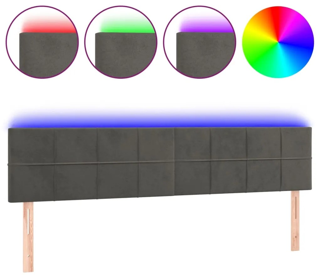 3121679 vidaXL LED горна табла за легло, тъмносива, 200x5x78/88 см, кадифе