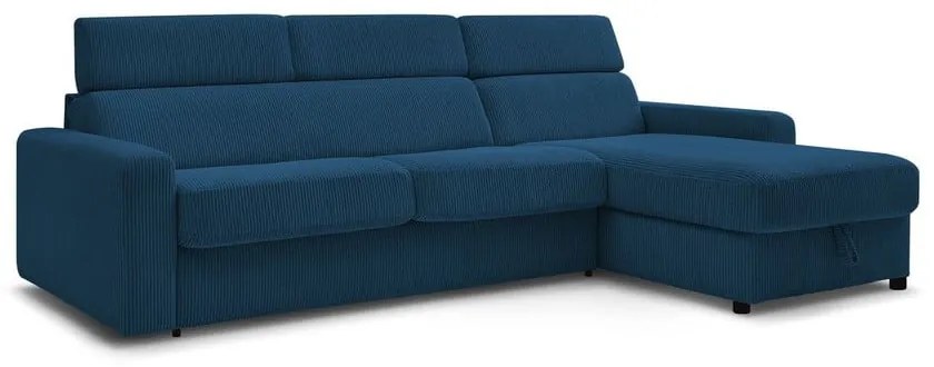 Тъмносин разтегателен ъглов диван от рипсено кадифе (променлив) Monaco – Bobochic Paris