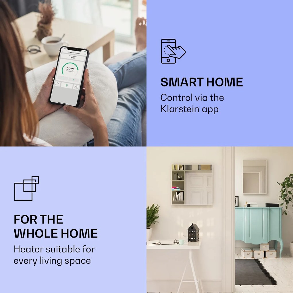 Klarstein La Palma 750 smart отоплител 2 in 1 Инфрачервен конвектор 85x60 см 500W огледална предна част