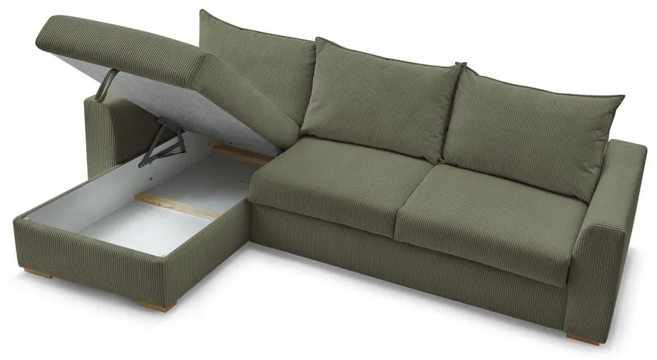 Зелен разтегателен ъглов диван от рипсено кадифе (променлив) Augustin – Bobochic Paris