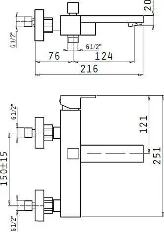 Wall-mounted battery bath Pyramis Streto plus