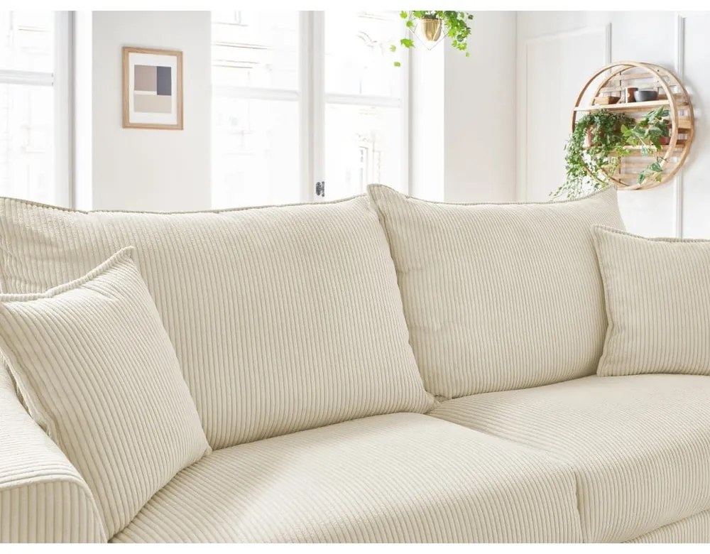 Кремав разтегателен диван от рипсено кадифе 225 cm Augustin – Bobochic Paris