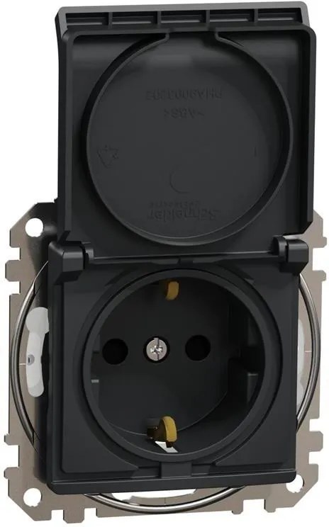 SE Контакт шуко с детска защита авт. и капак IP44 цвят Антрацит Sedna  - SDD214024