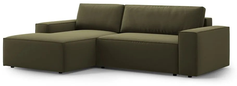 Зелен кадифен разтегателен с място за съхранение ъглов диван (ляв ъгъл) Jodie – Micadoni