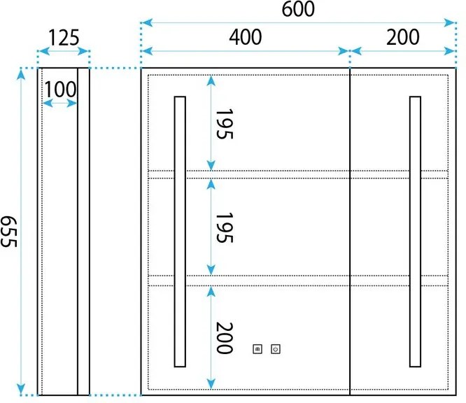 Шкаф с огледало и LED осветление M1015-60 60x65