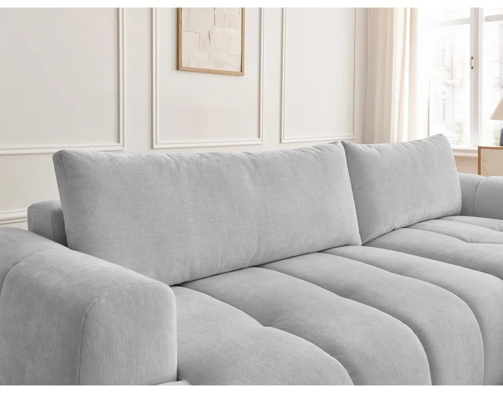 Светлосив сгъваем/с място за съхранение ъглов диван (десен ъгъл) Fuji – Bobochic Paris